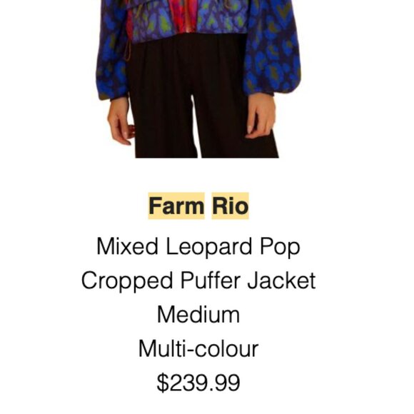 Colourful Leopard-Print Farm Rio Hooded Cropped Puffer Jacket in size Medium - Picture 14 of 14